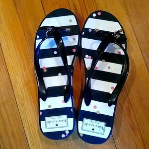 Kate Spade 9M Striped Wedge Polka Dot Flip Flops
